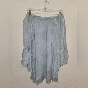 🩵EUC Altar'd State "On or Off The Shoulder Boho Top" Mineral Wash Blue🩵 Sz S/M